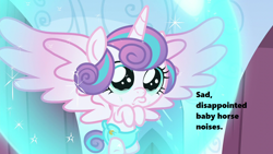 Size: 1280x720 | Tagged: safe, edit, edited screencap, screencap, character:princess flurry heart, species:pony, episode:the crystalling, g4, my little pony: friendship is magic, about to cry, baby, baby pony, bubble, cloth diaper, cute, descriptive noise, diaper, diapered, diapered filly, female, filly, flurrybetes, foal, horse noises, light pink diaper, meme, sad, safety pin, season 6, solo, teary eyes