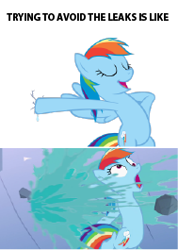 Size: 189x265 | Tagged: safe, edit, edited screencap, screencap, character:rainbow dash, species:pegasus, species:pony, episode:the mysterious mare do well, g4, my little pony: friendship is magic, dam, female, image macro, mare, meme, meta:leak, picture for breezies, solo