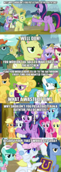 Size: 600x1685 | Tagged: safe, edit, edited screencap, screencap, character:alula, character:amethyst star, character:applejack, character:caramel, character:cupid, character:dandy dispatch, character:fluttershy, character:lemon hearts, character:pearly stitch, character:pinkie pie, character:pluto, character:ponet, character:rainbow dash, character:rainbowshine, character:rarity, character:roseluck, character:sparkler, character:sunshower raindrops, character:twilight sparkle, character:twilight sparkle (alicorn), character:white lightning, species:alicorn, species:pony, episode:fame and misfortune, g4, my little pony: friendship is magic, bigger jim, cupid (character), image macro, lemon chiffon, mane six, meme, overcast (character), plunkett, the powerpuff girls, unnamed pony