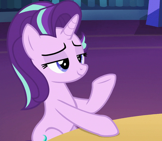 Size: 620x540 | Tagged: safe, edit, screencap, character:starlight glimmer, species:pony, species:unicorn, episode:uncommon bond, g4, my little pony: friendship is magic, animated, blinking, book, cropped, cute, female, glimmerbetes, grin, leaning back, library, loop, mare, open mouth, raised hoof, sitting, smiling, smug, smuglight glimmer, solo, swerve, table, twilight's castle, twilight's castle library