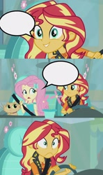 Size: 1280x2168 | Tagged: safe, edit, edited screencap, screencap, character:fluttershy, character:sunset shimmer, episode:driving miss shimmer, g4, my little pony: equestria girls, my little pony:equestria girls, car, cat, dialogue, driving miss shimmer: fluttershy, exploitable meme, faec, meme, speech bubble, template