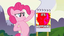 Size: 1920x1080 | Tagged: safe, edit, edited screencap, screencap, character:pinkie pie, species:earth pony, species:pony, episode:too many pinkie pies, g4, my little pony: friendship is magic, bipedal, doom paul, female, it's happening, mare, meme, ron paul, solo