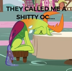 Size: 749x736 | Tagged: safe, edit, edited screencap, screencap, character:thorax, species:changeling, species:reformed changeling, episode:triple threat, g4, my little pony: friendship is magic, abuse, caption, headdesk, male, sad, thorabuse, vulgar
