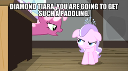 Size: 600x337 | Tagged: safe, edit, edited screencap, screencap, character:cheerilee, character:diamond tiara, episode:ponyville confidential, g4, my little pony: friendship is magic, floppy ears, image macro, imminent spanking, meme