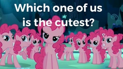 Size: 1200x675 | Tagged: safe, edit, edited screencap, screencap, character:pinkie pie, episode:too many pinkie pies, g4, my little pony: friendship is magic, bedroom eyes, bronybait, clone, cute, diapinkes, pinkie clone, ponidox, self ponidox, that cute clone