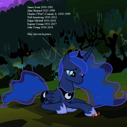 Size: 720x720 | Tagged: safe, edit, edited screencap, screencap, character:princess luna, episode:luna eclipsed, g4, my little pony: friendship is magic, alan shepard, cropped, edgar mitchell, eugene cernan, implied human, in memoriam, james irwin, john young, neil armstrong, obligatory pony, pete conrad, sad