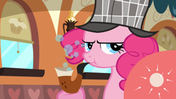 Size: 1280x720 | Tagged: safe, edit, edited screencap, screencap, character:pinkie pie, species:earth pony, species:pony, episode:mmmystery on the friendship express, g4, my little pony: friendship is magic, an egg being attacked by sperm, bubble pipe, clothing, deerstalker, egg cell, female, hat, mare, pipe, solo, spermatozoon