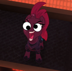 Size: 614x605 | Tagged: safe, edit, edited screencap, screencap, character:tempest shadow, species:pony, species:unicorn, my little pony: the movie (2017), >:d, cute, derp, eye scar, faec, female, googly eyes, happy, majestic as fuck, meme, open mouth, open up your *very* eyes, open up your eyes, pretty pretty tempest, scar, silly, silly pony, solo, special eyes, yay