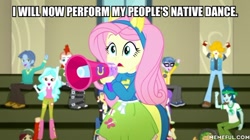 Size: 600x337 | Tagged: safe, edit, edited screencap, screencap, character:captain planet, character:flash sentry, character:fluttershy, character:microchips, character:normal norman, character:paisley, character:sandalwood, character:toe-tapper, episode:steps of pep, eqg summertime shorts, g4, my little pony: equestria girls, my little pony:equestria girls, background human, crimson napalm, futurama, image macro, meme, valhallen