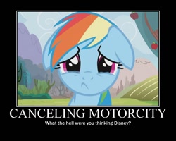 Size: 750x600 | Tagged: safe, edit, edited screencap, screencap, character:rainbow dash, episode:the super speedy cider squeezy 6000, g4, my little pony: friendship is magic, crying, demotivational poster, disney, female, meme, obligatory pony, sad, solo