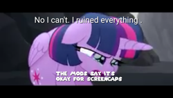 Size: 1280x720 | Tagged: safe, edit, edited screencap, screencap, character:twilight sparkle, character:twilight sparkle (alicorn), species:alicorn, species:pony, species:unicorn, derpibooru, my little pony: the movie (2017), crying, female, forced meme, mare, meme, meta, no i can't i ruined everything, solo
