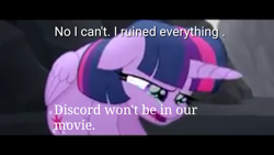 Size: 1280x720 | Tagged: safe, edit, edited screencap, screencap, character:discord, character:twilight sparkle, character:twilight sparkle (alicorn), species:alicorn, species:pony, my little pony: the movie (2017), breaking the fourth wall, crying, female, forced meme, mare, meme, needs more jpeg, no i can't i ruined everything, solo