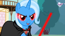 Size: 903x508 | Tagged: safe, edit, edited screencap, screencap, character:trixie, episode:magic duel, g4, my little pony: friendship is magic, crossover, hub logo, lightsaber, sith, star wars, weapon
