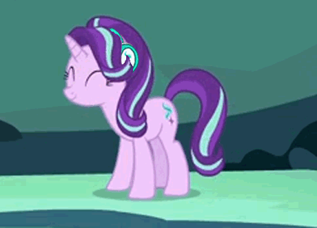Size: 460x331 | Tagged: safe, edit, edited screencap, screencap, character:starlight glimmer, species:pony, species:unicorn, episode:uncommon bond, g4, my little pony: friendship is magic, animated, cave, cave pool, cute, dancing, eyes closed, female, gif, glimmerbetes, headbob, headphones, mare, mirror pool, nodding, party soft, smiling, solo, starlight jammer