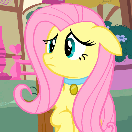 Size: 540x540 | Tagged: safe, edit, edited screencap, screencap, character:fluttershy, species:pony, animated, barking, behaving like a dog, collar, cropped, cute, dog collar, female, floppy ears, flutterdog, flutterpet, frown, loop, open mouth, pet tag, raised hoof, shyabetes, solo, wide eyes