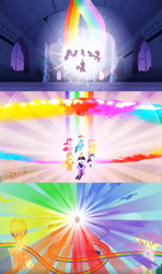 Size: 1280x2160 | Tagged: safe, edit, edited screencap, screencap, character:applejack, character:fluttershy, character:pinkie pie, character:rainbow dash, character:rarity, character:twilight sparkle, species:pony, episode:friendship is magic, episode:keep calm and flutter on, episode:the return of harmony, g4, my little pony: friendship is magic, analysis, castle of the royal pony sisters, comparison, elements of harmony, mane six, the elements in action
