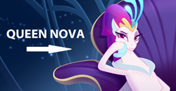 Size: 900x467 | Tagged: safe, edit, edited screencap, screencap, character:queen novo, species:seapony (g4), my little pony: the movie (2017), captain obvious, clothing, critical research failure, female, looking at you, misspelling, solo, text, throne, throne slouch, you had one job
