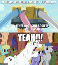 Size: 400x449 | Tagged: safe, edit, edited screencap, screencap, character:bulk biceps, species:pony, episode:hurricane fluttershy, episode:the super speedy cider squeezy 6000, g4, my little pony: friendship is magic, cheers, cider, image macro, meme, mug, open mouth, tankard, yeah