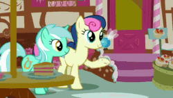 Size: 1280x720 | Tagged: safe, edit, edited screencap, screencap, character:bon bon, character:lyra heartstrings, character:sweetie drops, species:earth pony, species:pony, species:unicorn, episode:swarm of the century, g4, my little pony: friendship is magic, animated, cake, crying, cupcake, floppy ears, food, how could this happen to me, parasprite, ponyville, sad, simple plan, sound, teary eyes, untitled (song), wavy mouth, webm