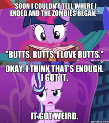 Size: 600x674 | Tagged: safe, edit, edited screencap, screencap, character:starlight glimmer, character:twilight sparkle, character:twilight sparkle (alicorn), species:alicorn, species:pony, episode:a hearth's warming tail, g4, my little pony: friendship is magic, bob's burgers, butts, image macro, meme