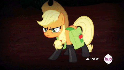 Size: 480x270 | Tagged: safe, edit, edited screencap, screencap, character:applejack, episode:somepony to watch over me, g4, my little pony: friendship is magic, all new, animated, chairsaber, crossguard lightsaber, crossover, gif, hoof hold, hub logo, kylo ren, lightsaber, lion tamer's chair, star wars, star wars: the force awakens, text, weapon