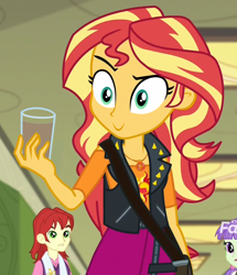 Size: 860x1000 | Tagged: safe, edit, edited screencap, screencap, character:nolan north, character:starlight, character:sunset shimmer, equestria girls:forgotten friendship, g4, my little pony: equestria girls, my little pony:equestria girls, :>, background human, chocolate, chocolate milk, cropped, discovery family logo, exploitable meme, meme, milk, nolan north, pure unfiltered evil, solo focus, spilled milk, starlight, sunset holding things