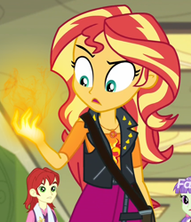 Size: 860x1000 | Tagged: safe, edit, edited screencap, screencap, character:nolan north, character:starlight, character:sunset shimmer, equestria girls:forgotten friendship, g4, my little pony: equestria girls, my little pony:equestria girls, background human, cropped, discovery family logo, doctor who, fiery shimmer, glowing hands, nolan north, regeneration, starlight, sunset holding things