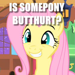 Size: 683x680 | Tagged: safe, edit, edited screencap, screencap, character:fluttershy, episode:stare master, g4, my little pony: friendship is magic, butthurt, caption, cropped, female, image macro, meme, solo