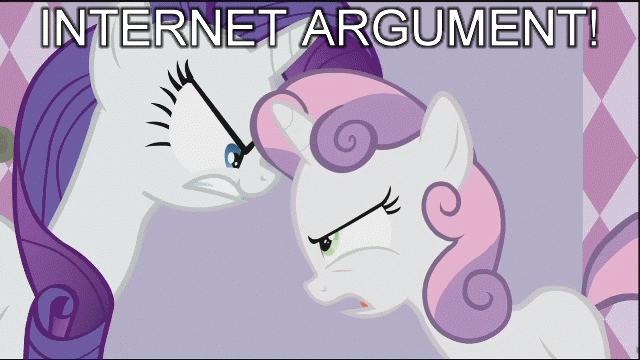 Size: 640x360 | Tagged: safe, edit, edited screencap, screencap, character:rarity, character:sweetie belle, species:pony, species:unicorn, animated, argument, carousel boutique, duo, duo female, female, filly, gif, internet argument, mare