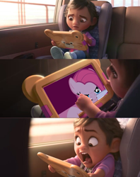 Size: 1200x1518 | Tagged: safe, edit, screencap, character:pinkamena diane pie, character:pinkie pie, fanfic:cupcakes, spoilers for another series, baby, breaking the fourth wall, car, disney, fear, fourth wall, fourth wall destruction, ipad, knife, meme, monitor, ralph breaks the internet, screaming, that was fast, wreck-it ralph, wreck-it ralph 2, younger