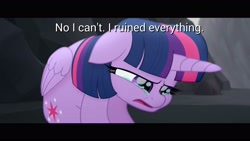 Size: 3642x2048 | Tagged: safe, edit, edited screencap, screencap, character:twilight sparkle, character:twilight sparkle (alicorn), species:alicorn, species:pony, my little pony: the movie (2017), crying, female, forced meme, meme, no i can't i ruined everything, solo, template