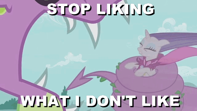 Size: 640x360 | Tagged: safe, edit, edited screencap, screencap, character:rarity, character:spike, species:dragon, species:pony, species:unicorn, episode:secret of my excess, g4, my little pony: friendship is magic, adult spike, animated, caption, eyes closed, female, floppy ears, gif, gritted teeth, image macro, male, mare, meme, reaction image, roar, spikezilla, windswept mane