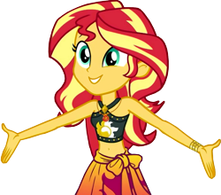 Size: 895x789 | Tagged: safe, edit, screencap, character:sunset shimmer, g4, my little pony: equestria girls, my little pony:equestria girls, background removed, belly button, bikini, bracelet, clothing, hug, incoming hug, jewelry, midriff, sarong, simple background, summer sunset, swimsuit, transparent background