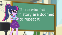 Size: 1280x720 | Tagged: safe, edit, edited screencap, screencap, character:twilight sparkle, character:twilight sparkle (scitwi), species:eqg human, episode:overpowered, g4, my little pony: equestria girls, my little pony:equestria girls, advice, chalkboard, exploitable meme, geode of telekinesis, meme, sci-twi's chalkboard, truth, twilight sparkle's chalkboard
