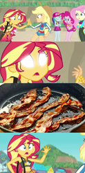 Size: 503x1024 | Tagged: safe, edit, edited screencap, screencap, character:sunset shimmer, equestria girls:forgotten friendship, g4, my little pony: equestria girls, my little pony:equestria girls, bacon, bacon hair, belly button, food, meat, meme, midriff