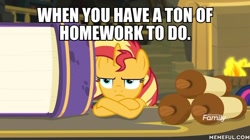 Size: 600x337 | Tagged: safe, edit, edited screencap, screencap, character:sunset shimmer, equestria girls:forgotten friendship, g4, my little pony: equestria girls, my little pony:equestria girls, image macro, meme, unamused