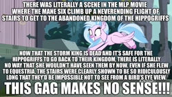 Size: 1920x1080 | Tagged: safe, edit, edited screencap, screencap, character:silverstream, species:classical hippogriff, species:hippogriff, episode:school daze, g4, my little pony: friendship is magic, my little pony: the movie (2017), image macro, meme, op is a duck, overanalyzing, overreaction, text, that hippogriff sure does love stairs