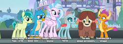 Size: 1600x585 | Tagged: source needed, useless source url, safe, edit, edited screencap, screencap, character:gallus, character:ocellus, character:sandbar, character:silverstream, character:smolder, character:yona, species:changeling, species:classical hippogriff, species:dragon, species:griffon, species:hippogriff, species:pony, species:reformed changeling, species:yak, episode:school daze, g4, my little pony: friendship is magic, my little pony: the movie (2017), background pony, cloven hooves, donut steel, dragoness, drama, drama bait, female, implied gildash, implied shipping, male, meme, op is a duck, op is trying to start shit, student six