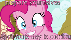 Size: 1920x1080 | Tagged: safe, edit, edited screencap, screencap, character:pinkie pie, episode:fame and misfortune, g4, my little pony: friendship is magic, april fools, caption, faec, female, image macro, meme, out of context, pinkie fuel, solo
