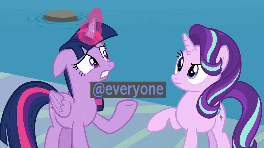 Size: 902x508 | Tagged: safe, edit, edited screencap, screencap, character:starlight glimmer, character:twilight sparkle, character:twilight sparkle (alicorn), species:alicorn, species:pony, species:unicorn, episode:school daze, g4, my little pony: friendship is magic, @everyone, animated, chat, discord (software), duo, female, gif, mare, meme, photoshop, smack, starlight savage, water