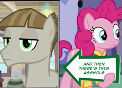 Size: 531x382 | Tagged: safe, edit, edited screencap, screencap, character:mudbriar, character:pinkie pie, episode:spice up your life, episode:the maud couple, g4, my little pony: friendship is magic, exploitable meme, meme, pinkie pie's sign, vulgar