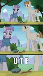 Size: 664x1169 | Tagged: safe, edit, edited screencap, screencap, character:boulder, character:maud pie, character:mudbriar, episode:the maud couple, g4, my little pony: friendship is magic, cargo ship, crack shipping, joke shipping, meme, otp, shipping, shipping fuel, smiling, stick and stone, text, twiggy (pet), when she smiles