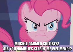 Size: 970x692 | Tagged: safe, edit, screencap, character:pinkie pie, species:pony, episode:not asking for trouble, g4, my little pony: friendship is magic, angry, cropped, female, image macro, meme, old man henderson, solo