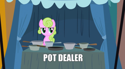 Size: 1440x791 | Tagged: safe, edit, edited screencap, screencap, character:daisy, species:earth pony, species:pony, episode:family appreciation day, g4, my little pony: friendship is magic, female, image macro, mare, meme, pots, pun, solo, visual gag