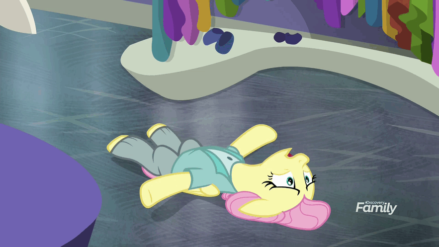 Size: 883x497 | Tagged: safe, edit, edited screencap, screencap, character:fluttershy, species:pegasus, species:pony, episode:fake it 'til you make it, animated, clothing, edited edit, eyes closed, female, mare, on back, severeshy, solo, struggling, workout