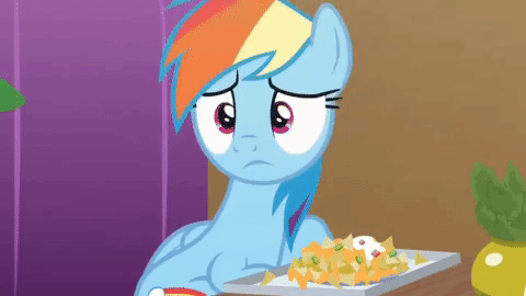 Size: 480x270 | Tagged: safe, edit, screencap, character:rainbow dash, episode:grannies gone wild, g4, my little pony: friendship is magic, animated, chips, cropped, cute, dashabetes, faceplant, food, funny, funny as hell, gif, madorable, messy, nachos