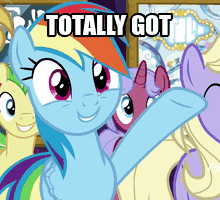 Size: 220x200 | Tagged: safe, edit, edited screencap, screencap, character:rainbow dash, character:raspberry sorbet, species:pony, episode:grannies gone wild, g4, my little pony: friendship is magic, animated, cropped, cute, dashabetes, gif, impact font, las pegasus resident, power chord, saturn (character), solo focus, subtitles