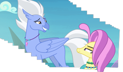 Size: 3453x2036 | Tagged: safe, edit, edited screencap, screencap, character:ocean flow, character:sky beak, species:classical hippogriff, species:hippogriff, species:seapony (g4), episode:surf and/or turf, g4, my little pony: friendship is magic, bedroom eyes, cliff, female, flowbeak, grin, husband and wife, male, ocean, shipping, smiling, straight