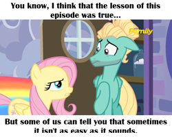 Size: 974x779 | Tagged: safe, anonymous artist, edit, edited screencap, screencap, character:fluttershy, character:zephyr breeze, episode:flutter brutter, g4, my little pony: friendship is magic, angry, discovery family logo, opinion