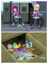 Size: 3106x4096 | Tagged: safe, edit, edited screencap, screencap, character:fuchsia blush, character:gallus, character:lavender lace, character:ocellus, character:sandbar, character:silverstream, character:smolder, character:yona, episode:horse play, equestria girls:rainbow rocks, g4, my little pony: equestria girls, my little pony: friendship is magic, my little pony:equestria girls, clothing, costume, student six
